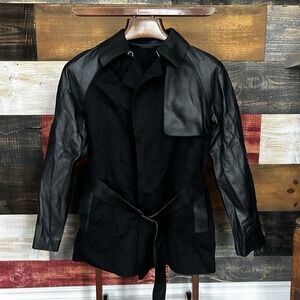 Theory women's Lamb Leather Wool Cashmere Belted Jacket Black Petite Small
